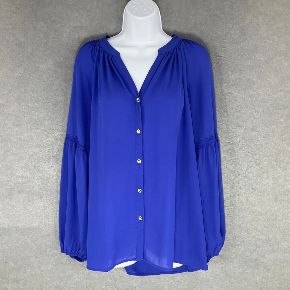 Lilly Pulitzer Women's Button‎ Down Blouse Top Long Sleeve Blue Size L